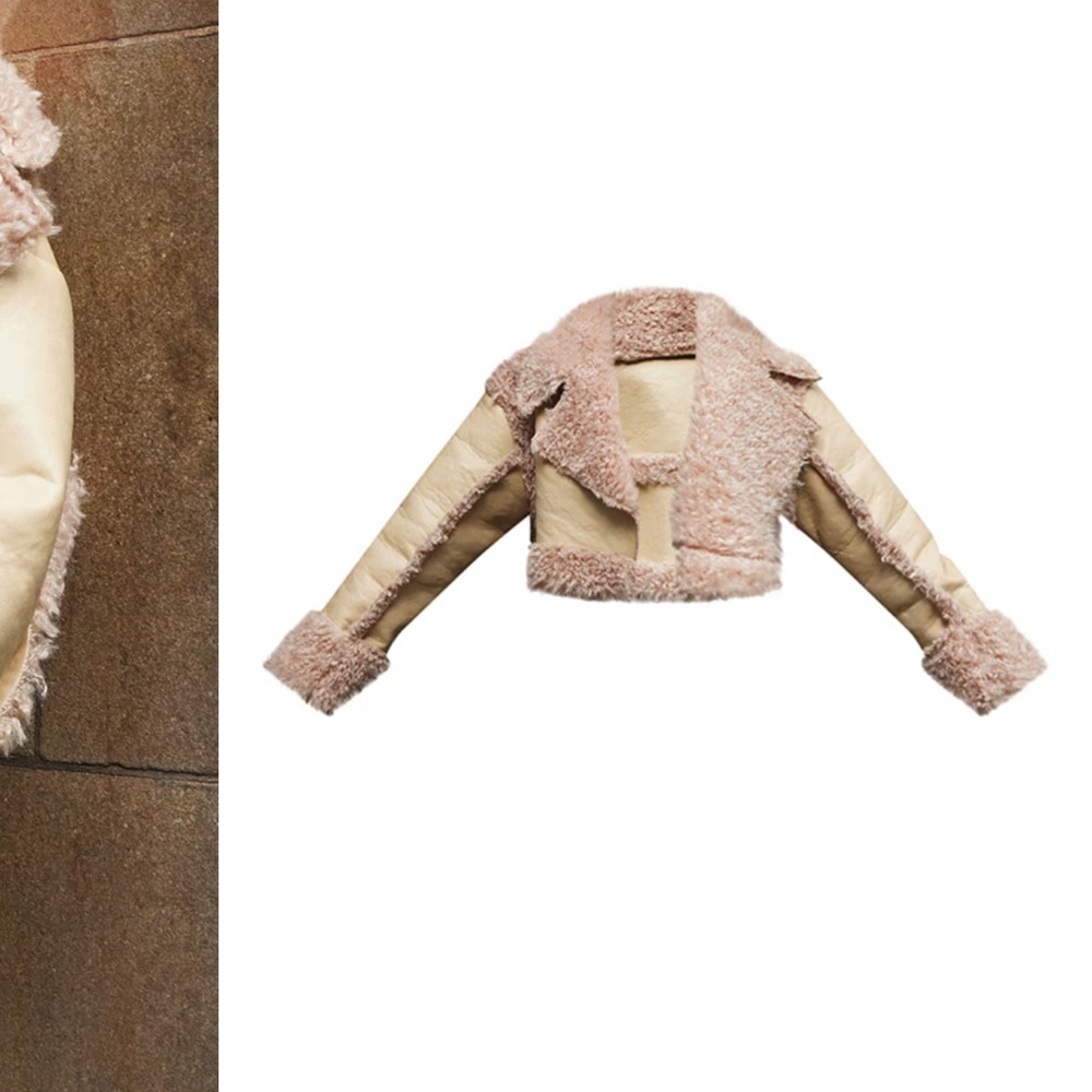 PrettyLittleThing Cream and Pink Shearling Jacket